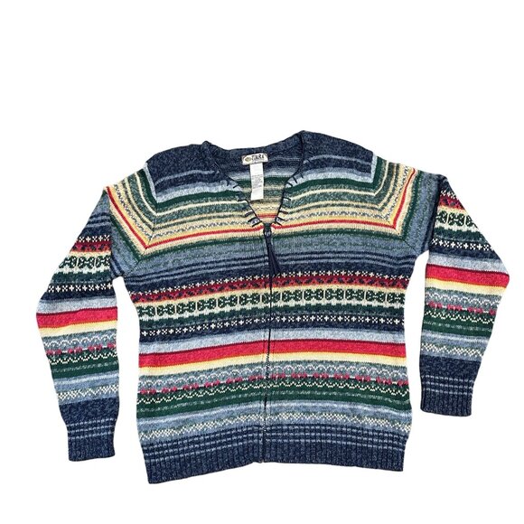 Vintage Tiara International Womens M Striped Tight Knit Sweater Full Zip Cotton - Picture 14 of 14